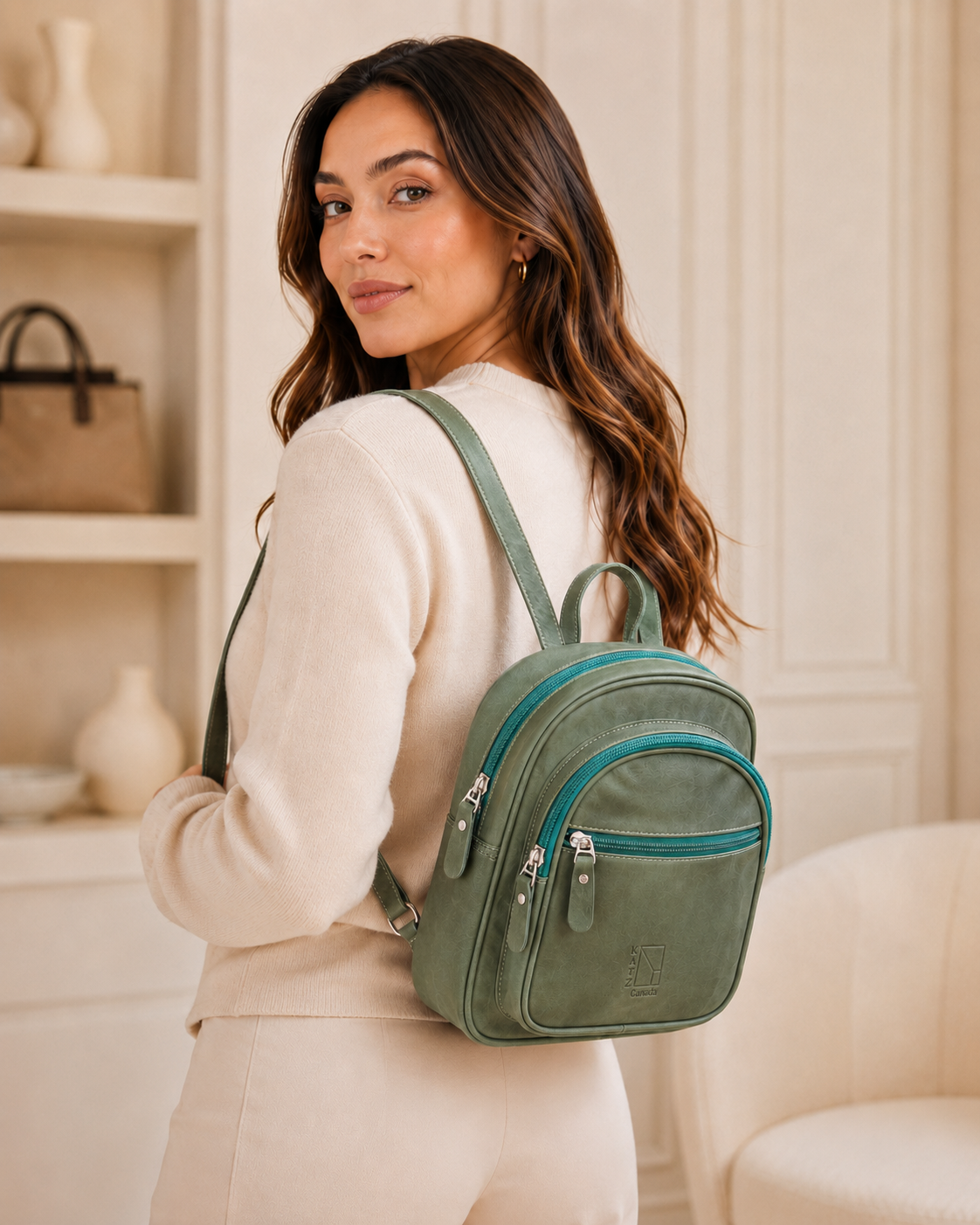 Small Green Leather Backpack