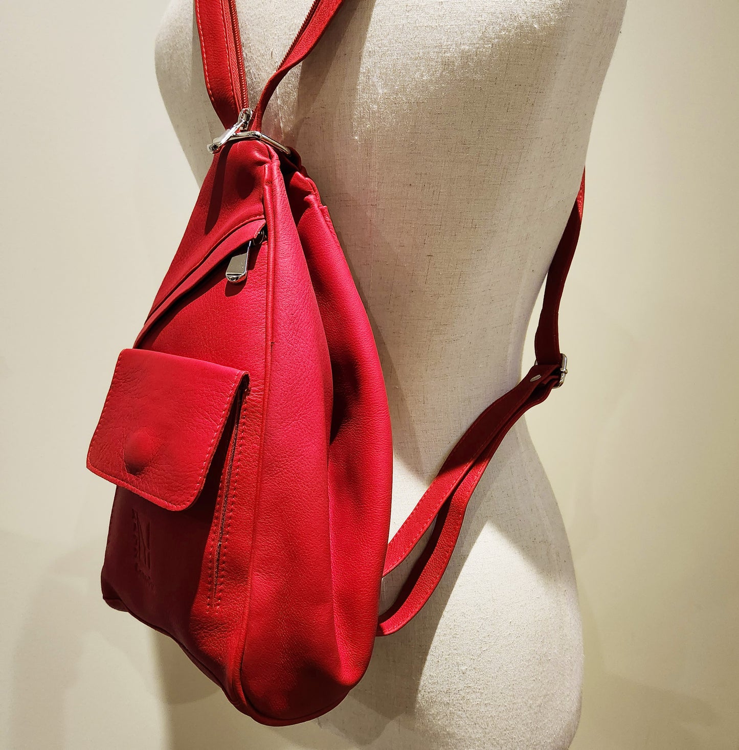 Red Leather Backpack & Purse