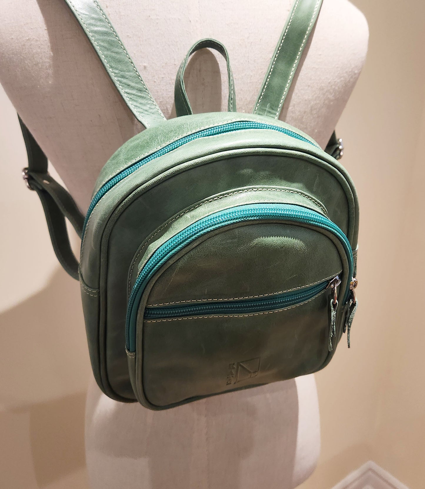 Small Green Leather Backpack