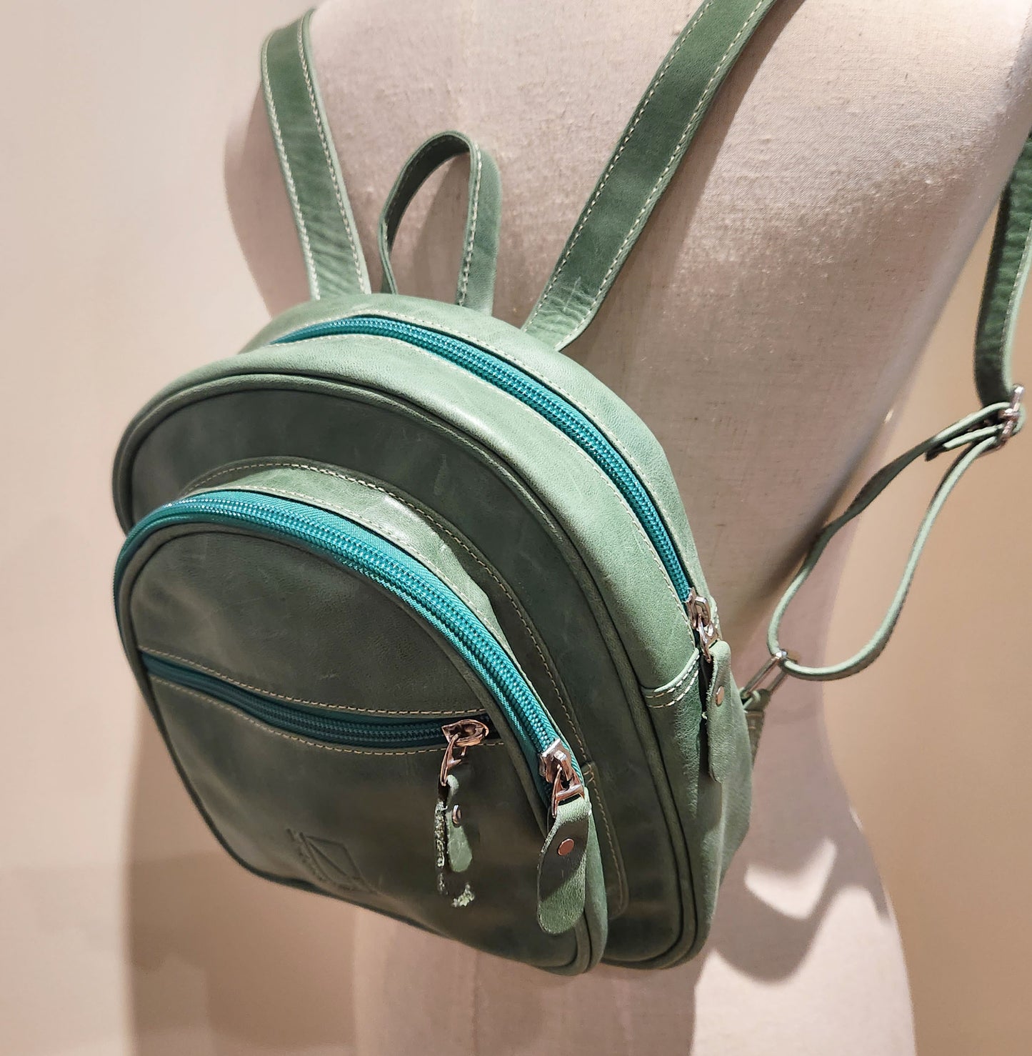 Small Green Leather Backpack