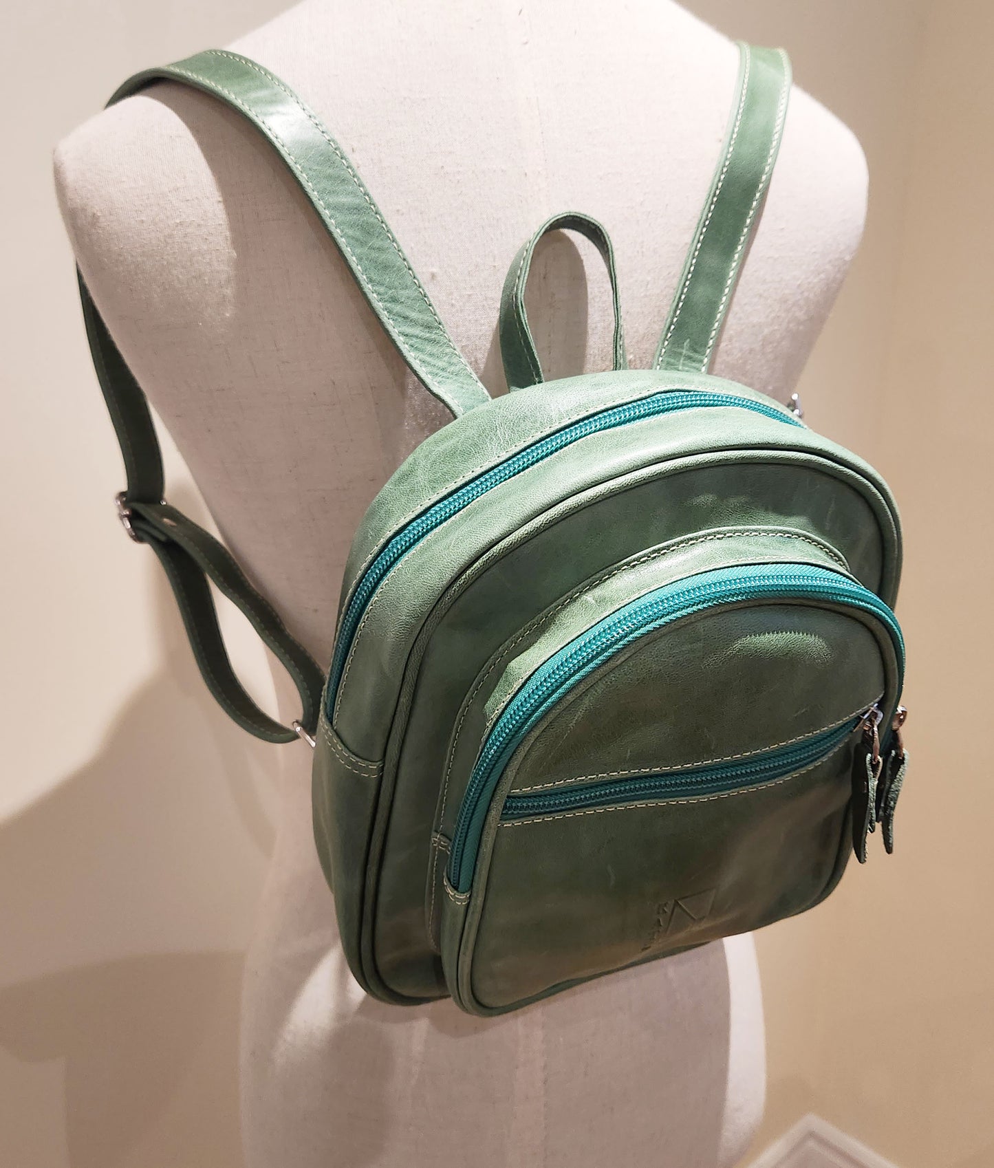 Small Green Leather Backpack