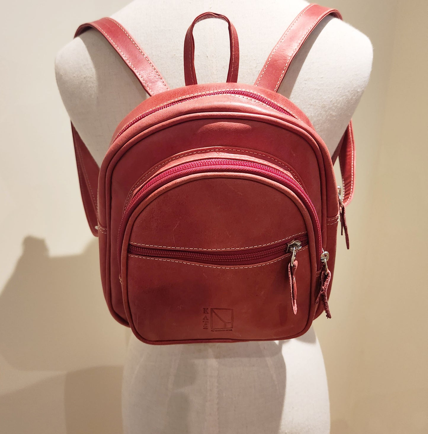 Dark Pink Leather Rucksack