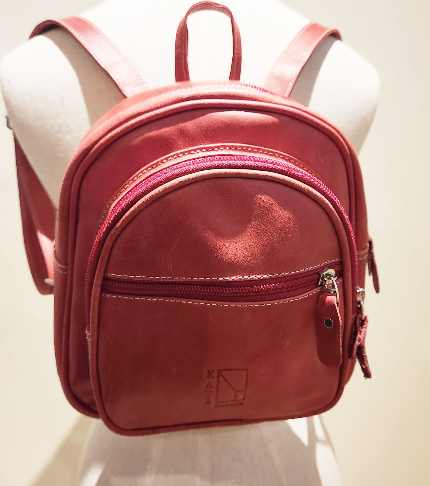 Dark Pink Leather Rucksack