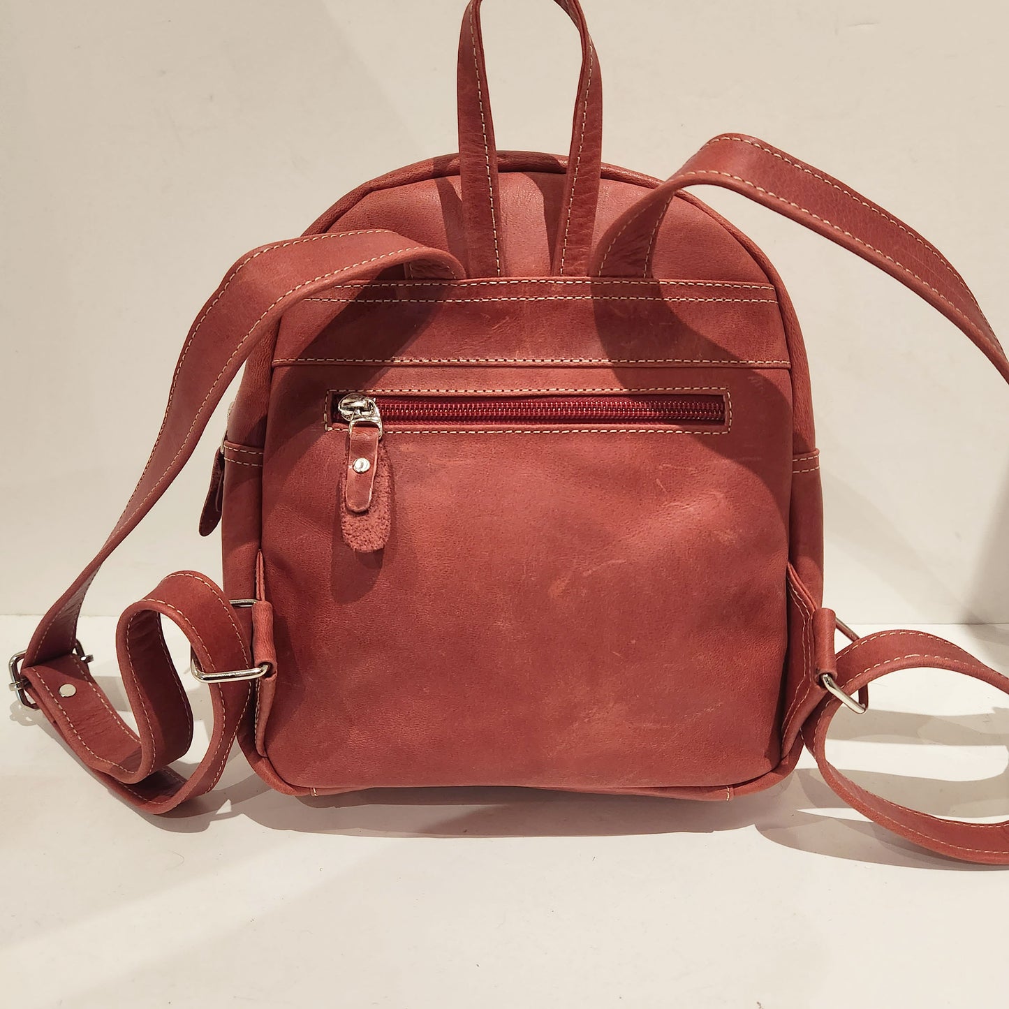 Dark Pink Leather Rucksack