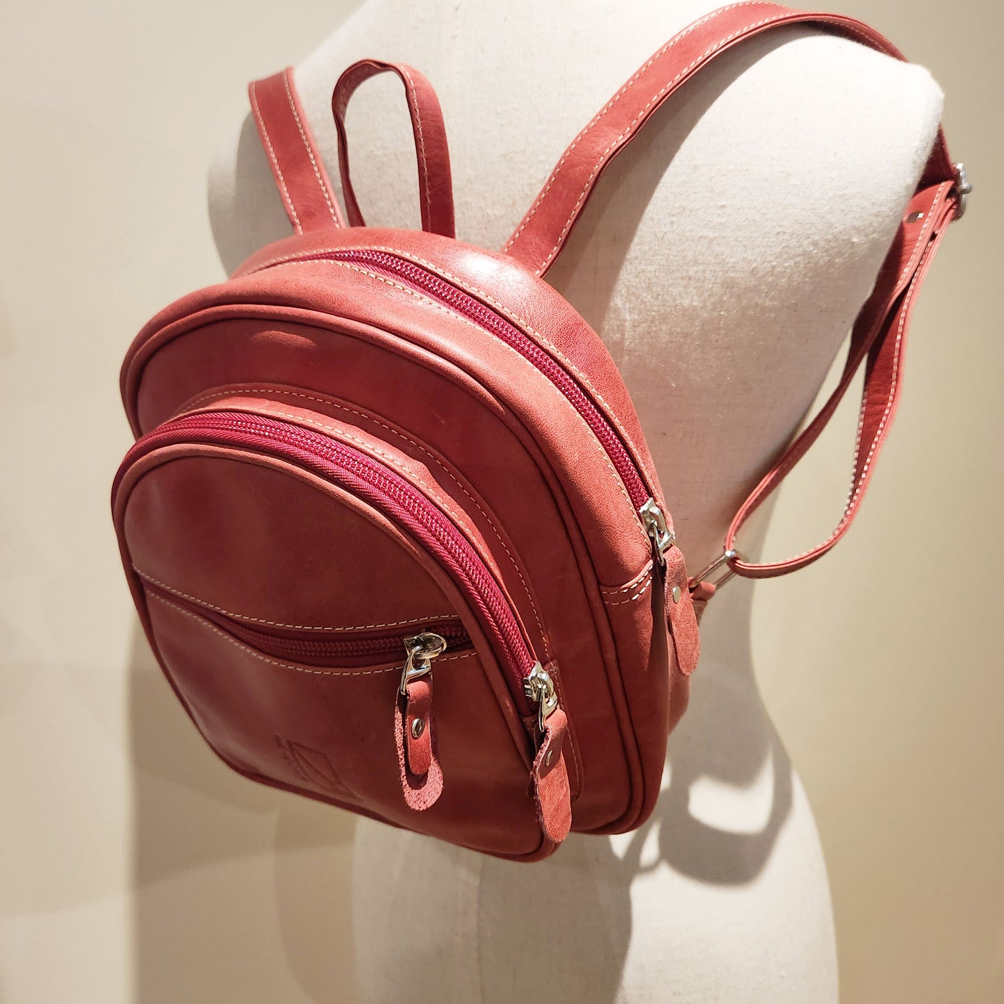 Dark Pink Leather Rucksack