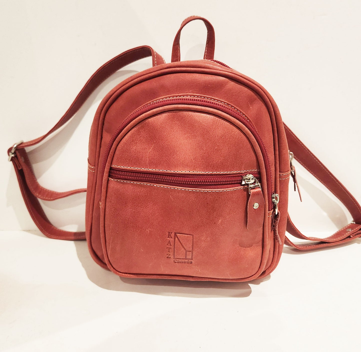 Dark Pink Leather Rucksack