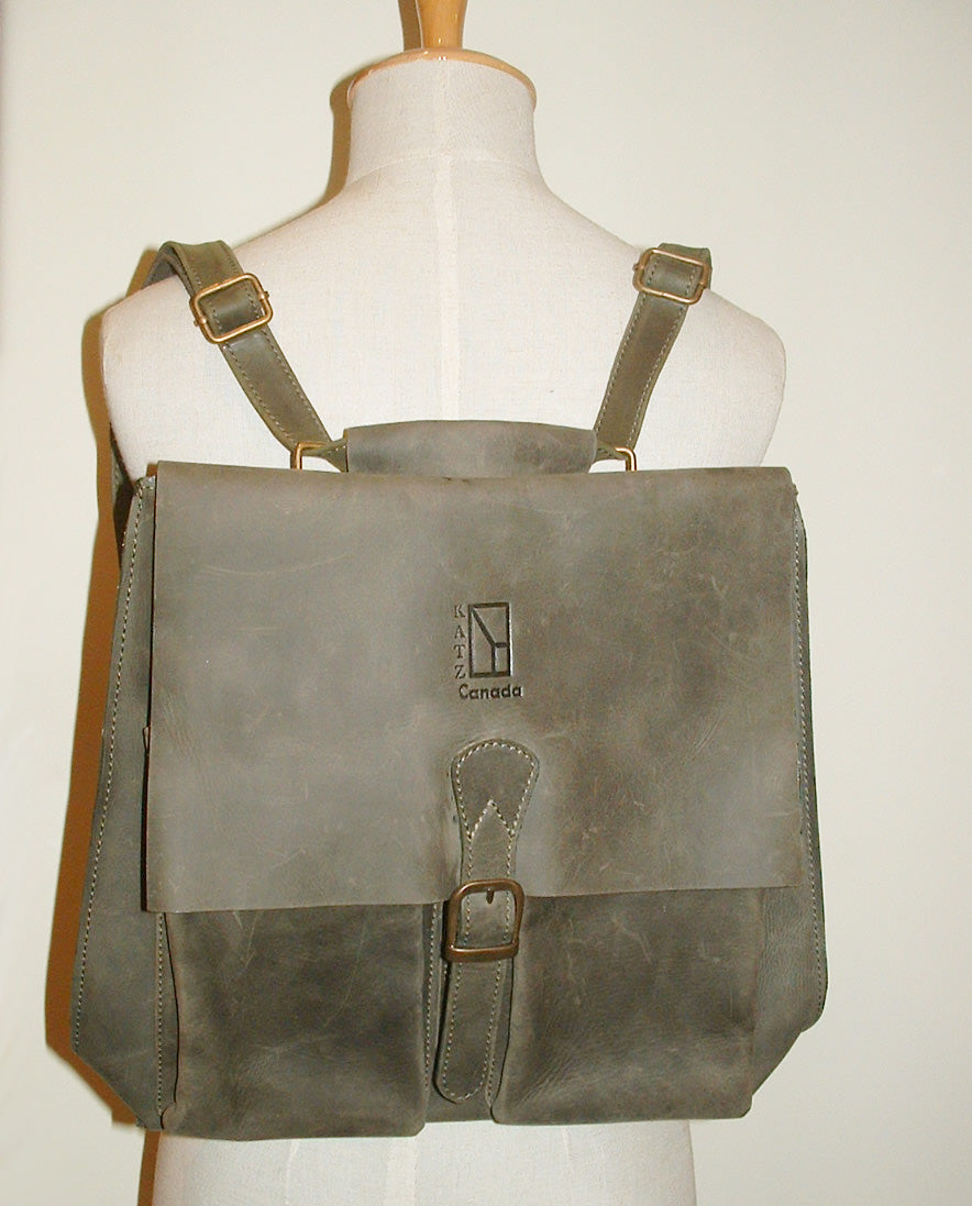 canada leather backpack Green Waxed Leather Backpack