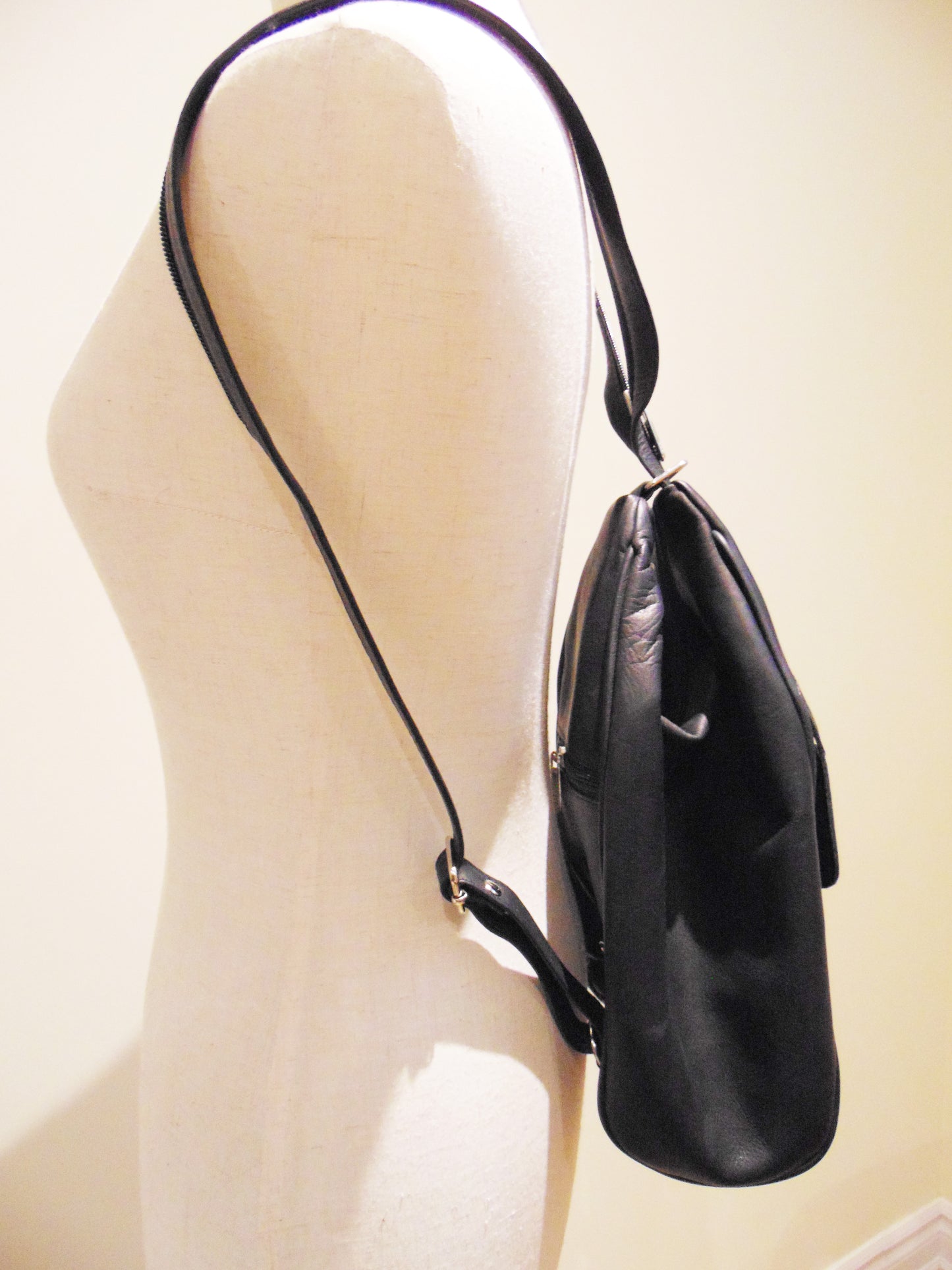 Black Leather Backpack & Purse