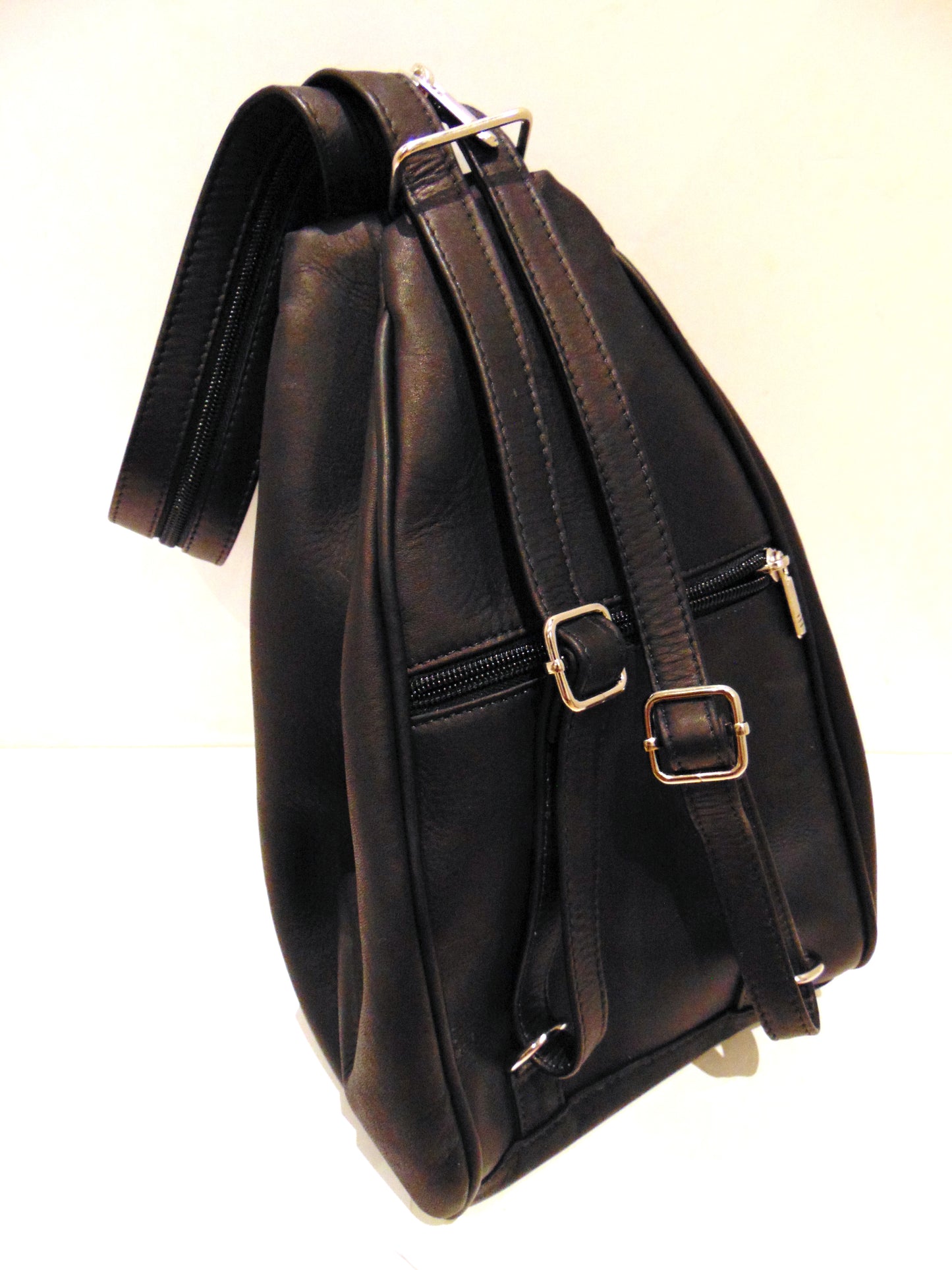 Black Leather Backpack & Purse