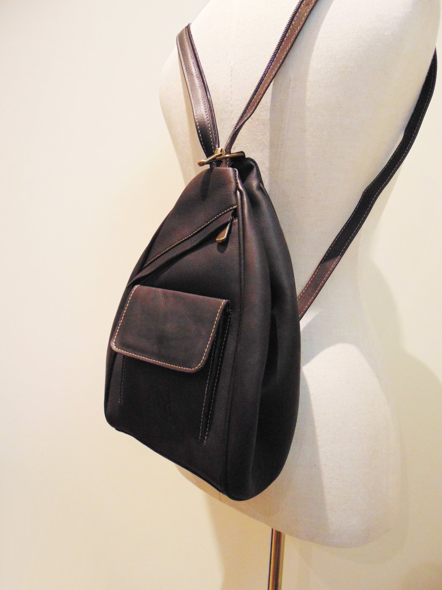 Small Dark Brown Leather Backpack
