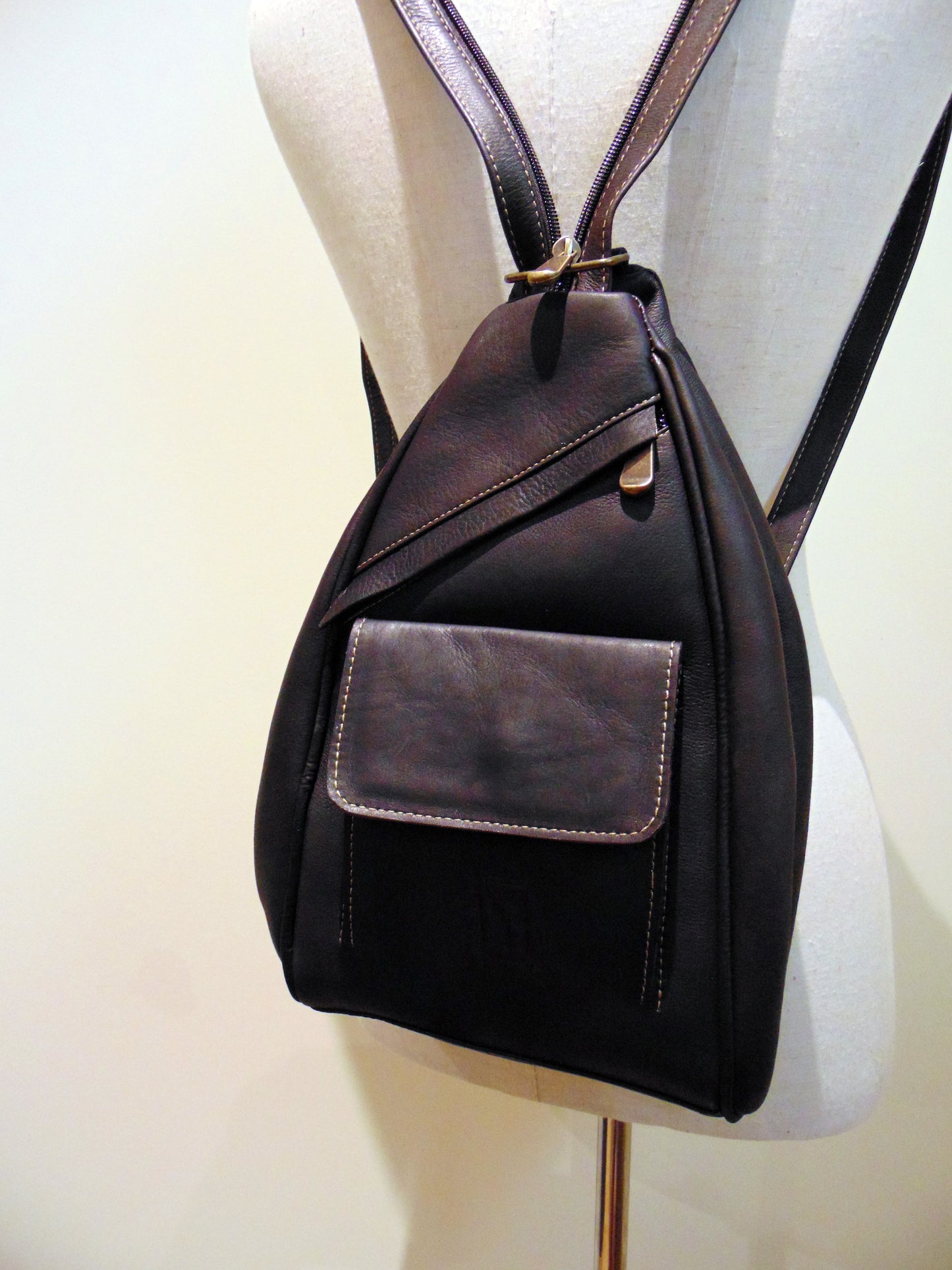 Small Dark Brown Leather Backpack