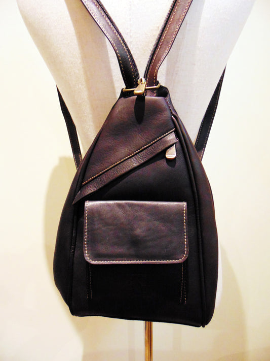 Small Dark Brown Leather Backpack