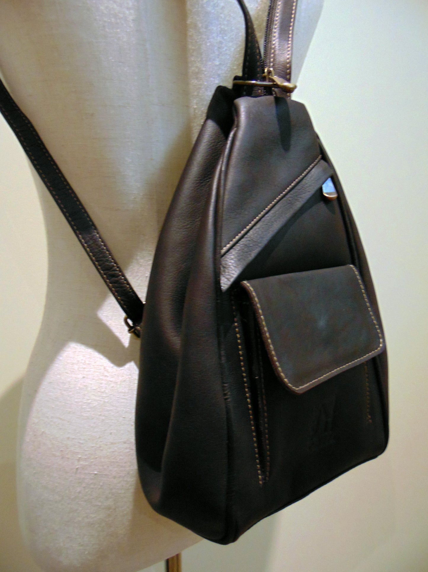 Small Dark Brown Leather Backpack