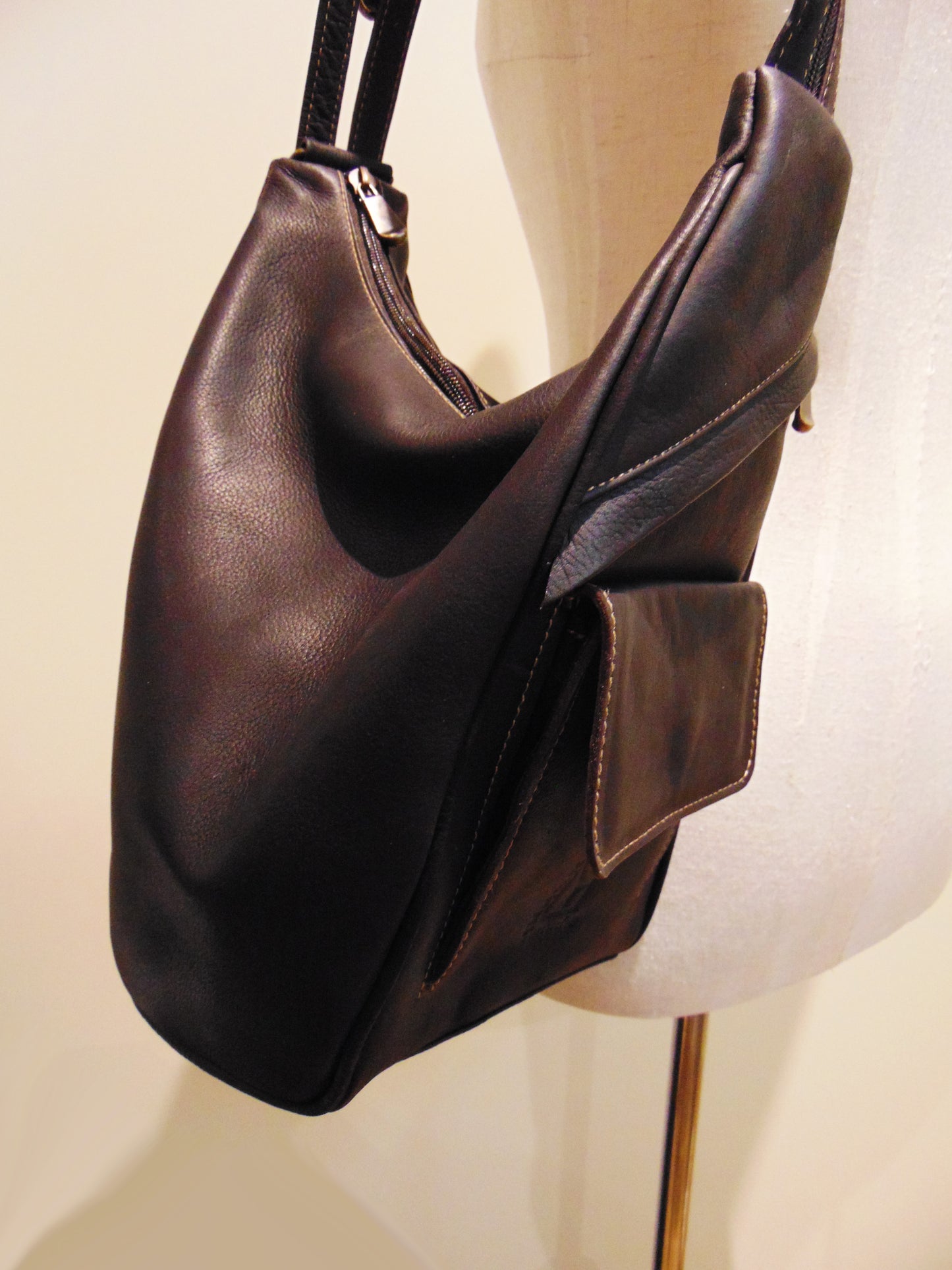 Small Dark Brown Leather Backpack