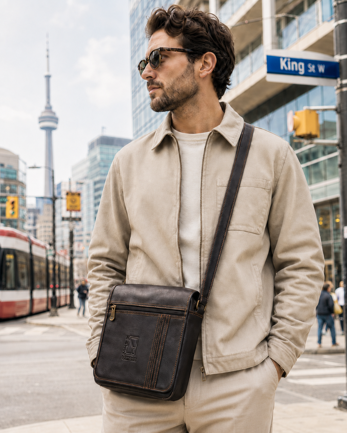 Leather Crossbody Bag for Men and Women - Dark Brown