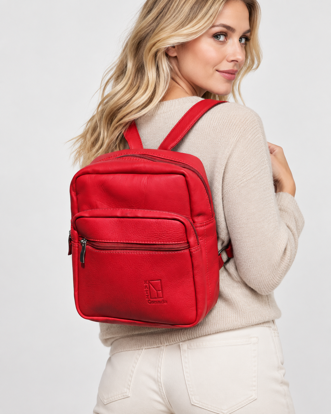 True Red Leather Rucksack Backpack