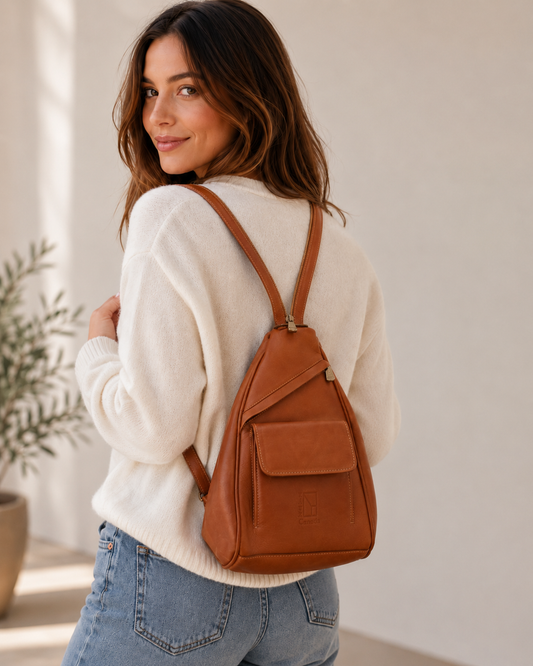 Small Tan Leather Backpack