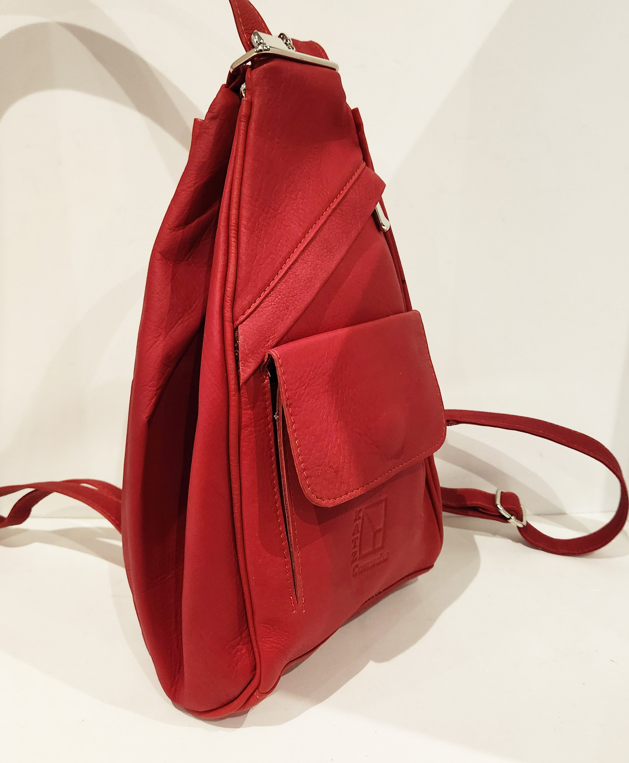 Red Leather Backpack Purse