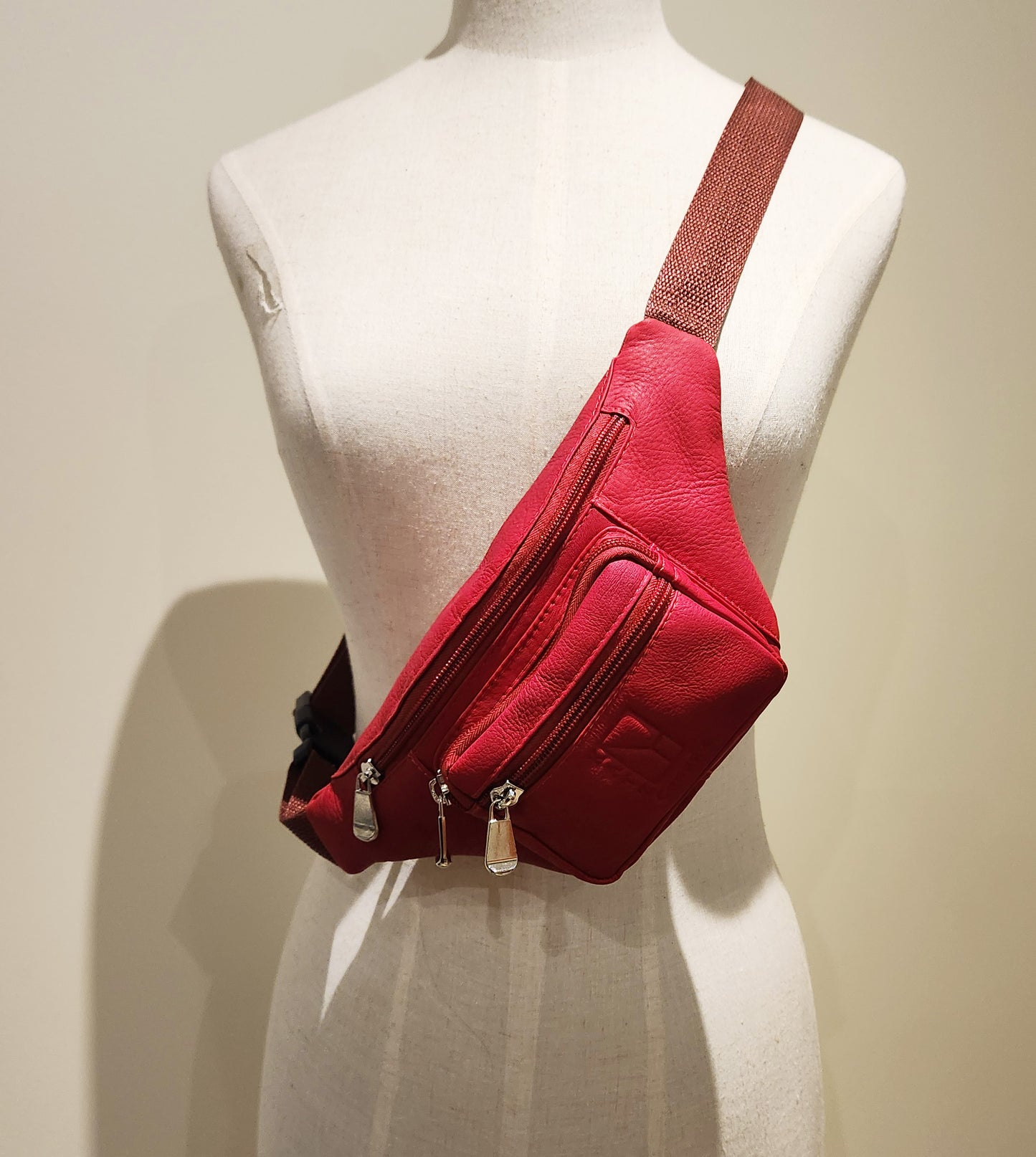 Red Leather Belt Bag Fanny Pack Waist Bag