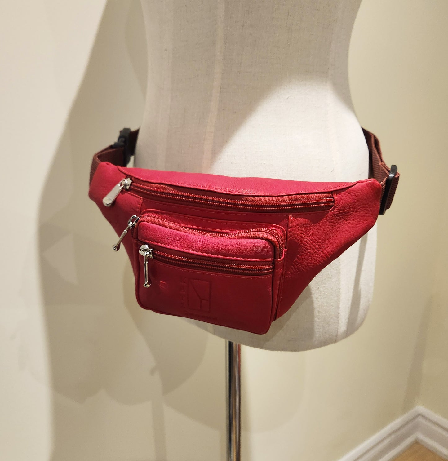 Red Leather Belt Bag Fanny Pack Waist Bag