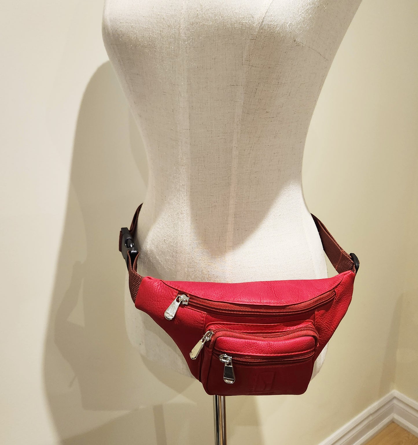 Red Leather Belt Bag Fanny Pack Waist Bag