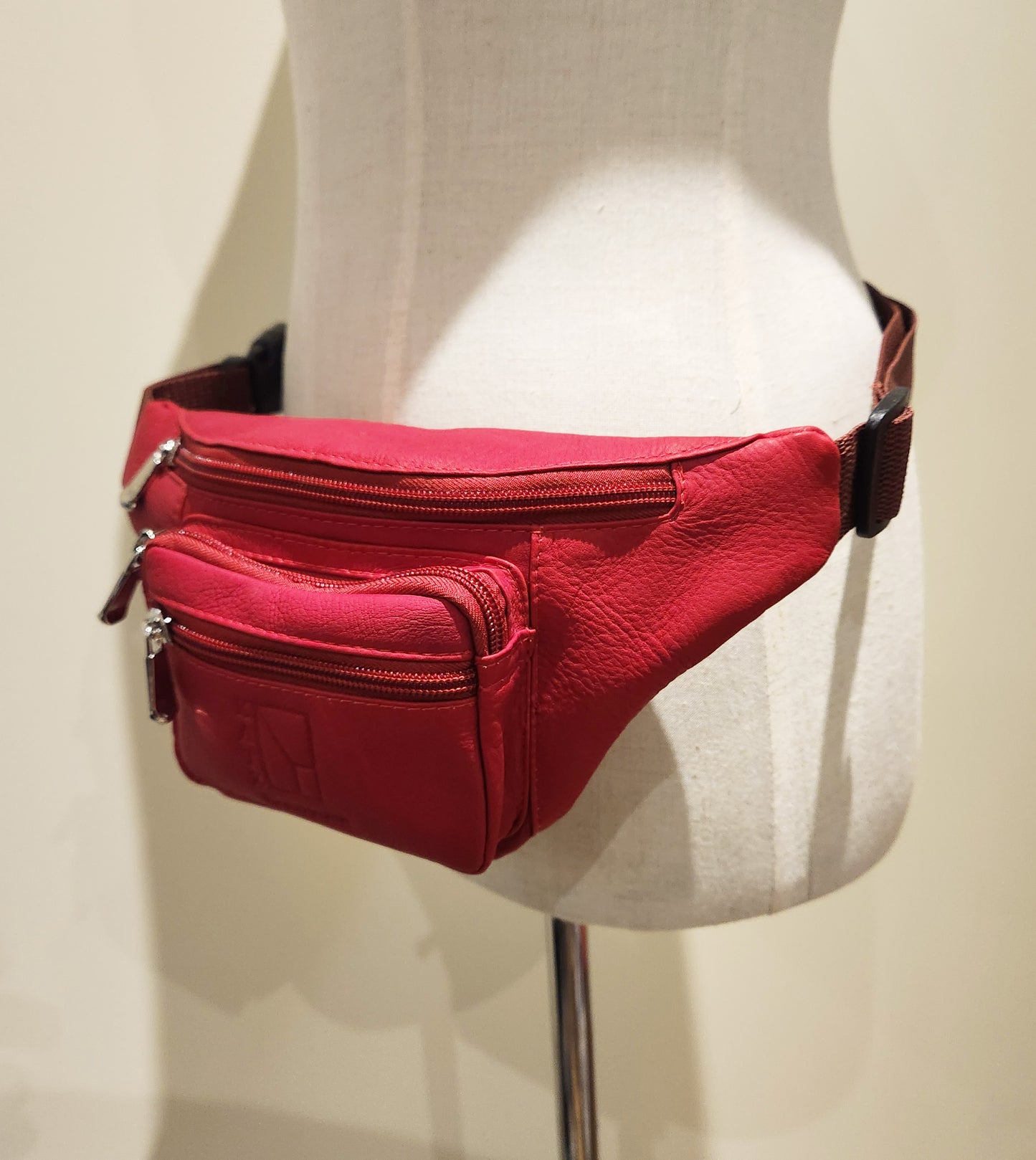 Red Leather Belt Bag Fanny Pack Waist Bag