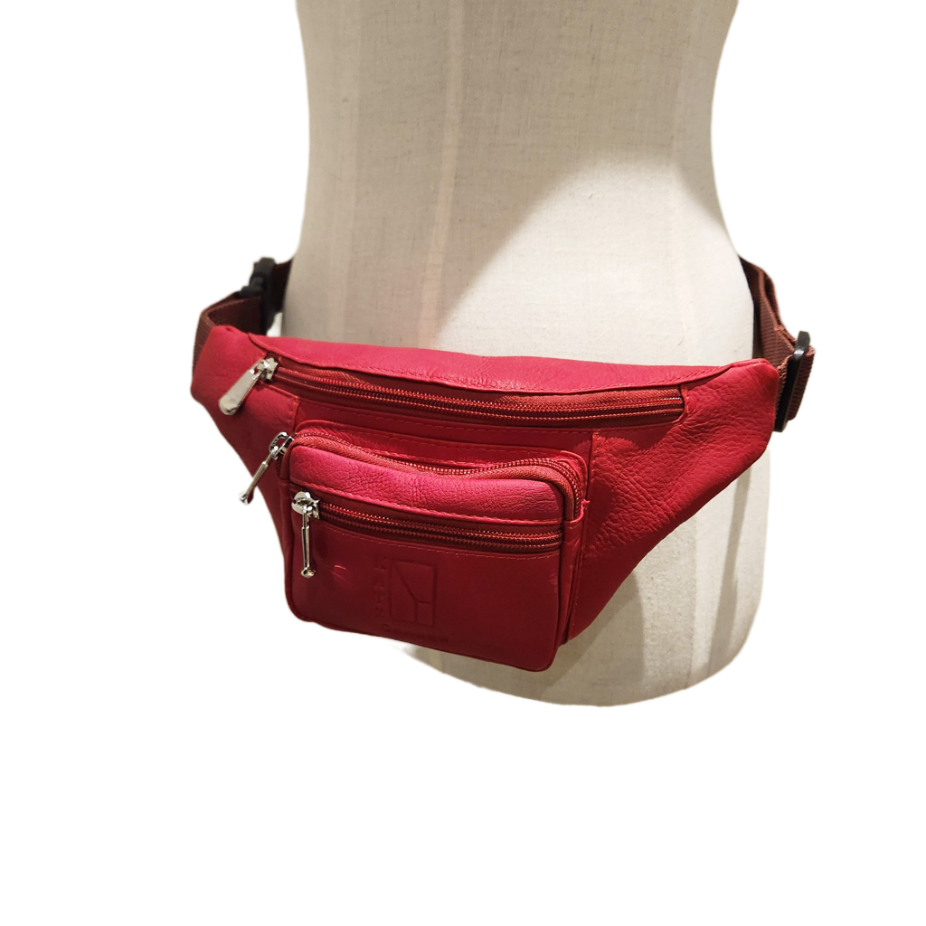 Red Leather Belt Bag Fanny Pack Waist Bag