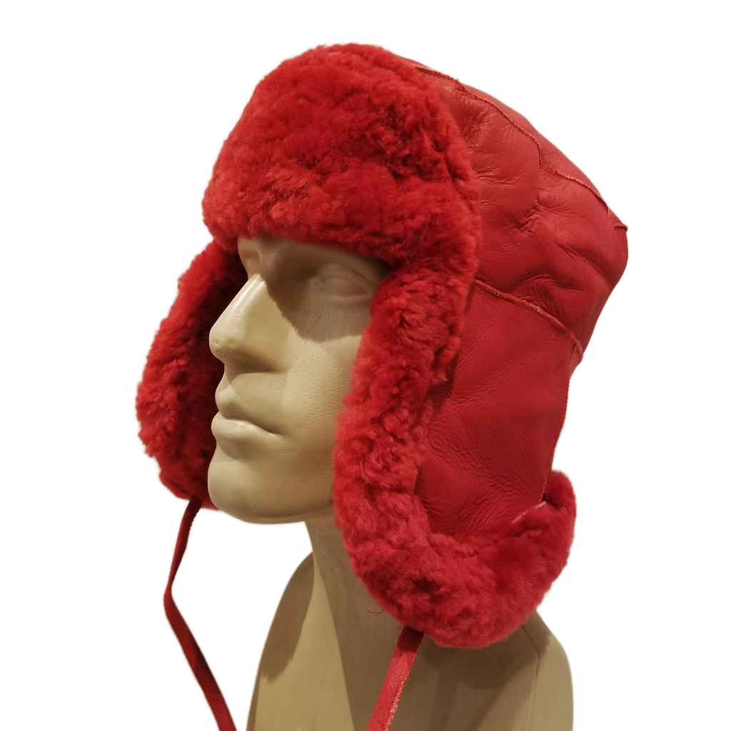 Red Sheepskin Bomber Hat