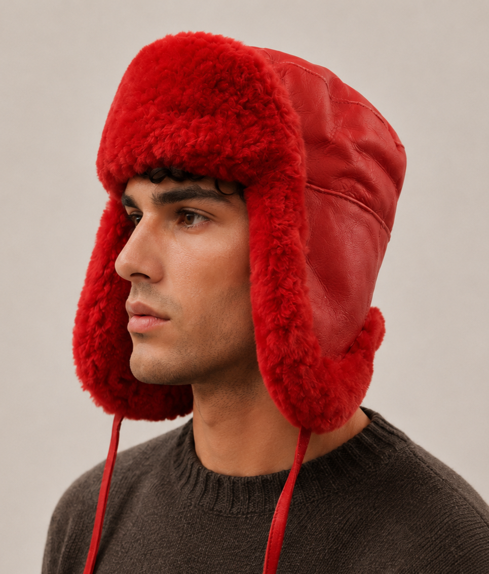 Red Sheepskin Bomber Hat
