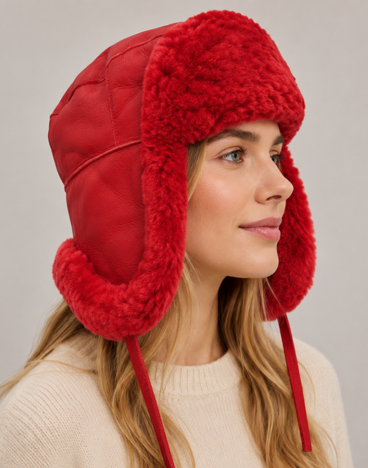 Red Sheepskin Bomber Hat