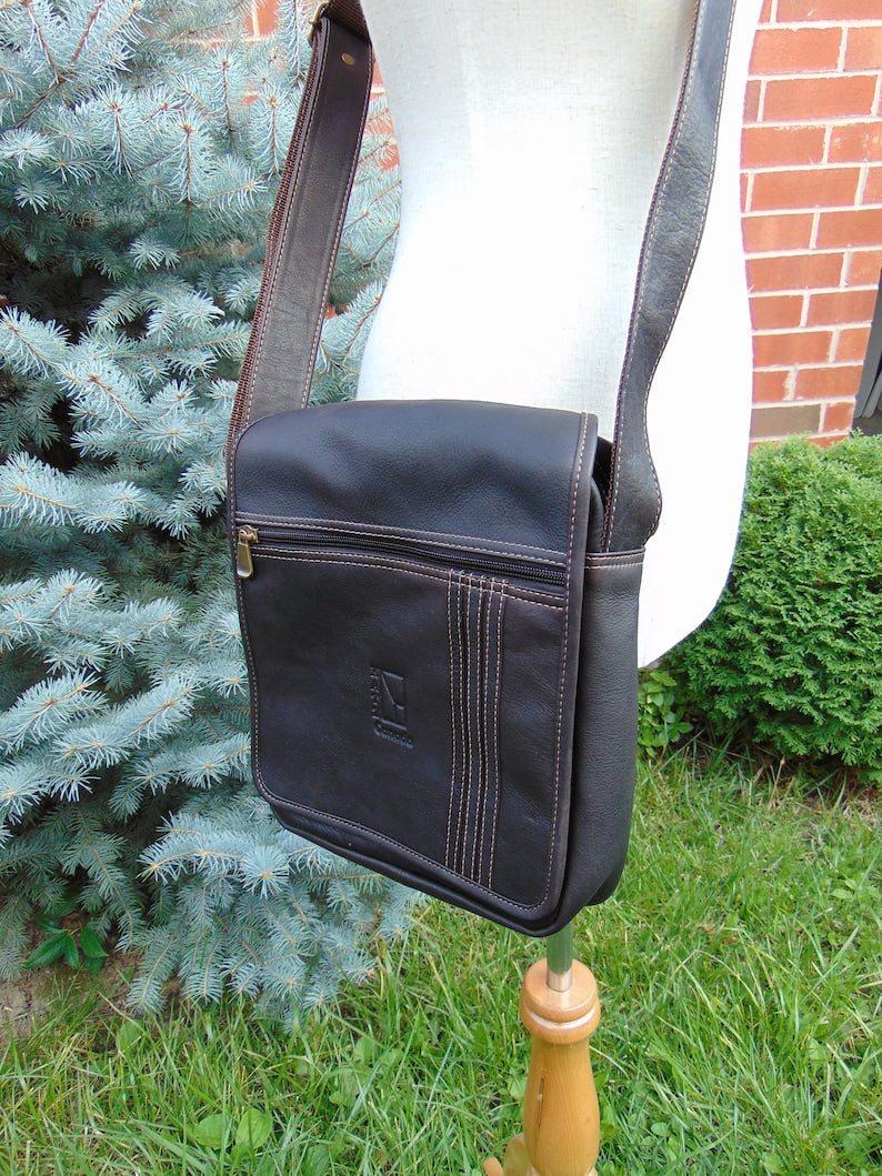 Leather Crossbody Bag for Men and Women - Dark Brown