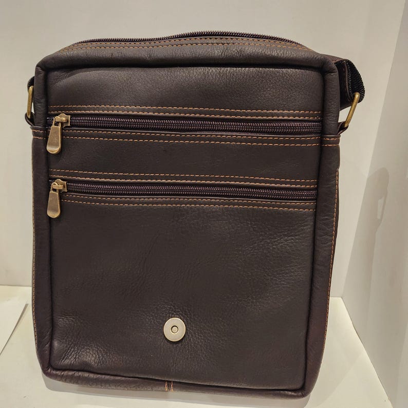 Leather Crossbody Bag for Men and Women - Dark Brown