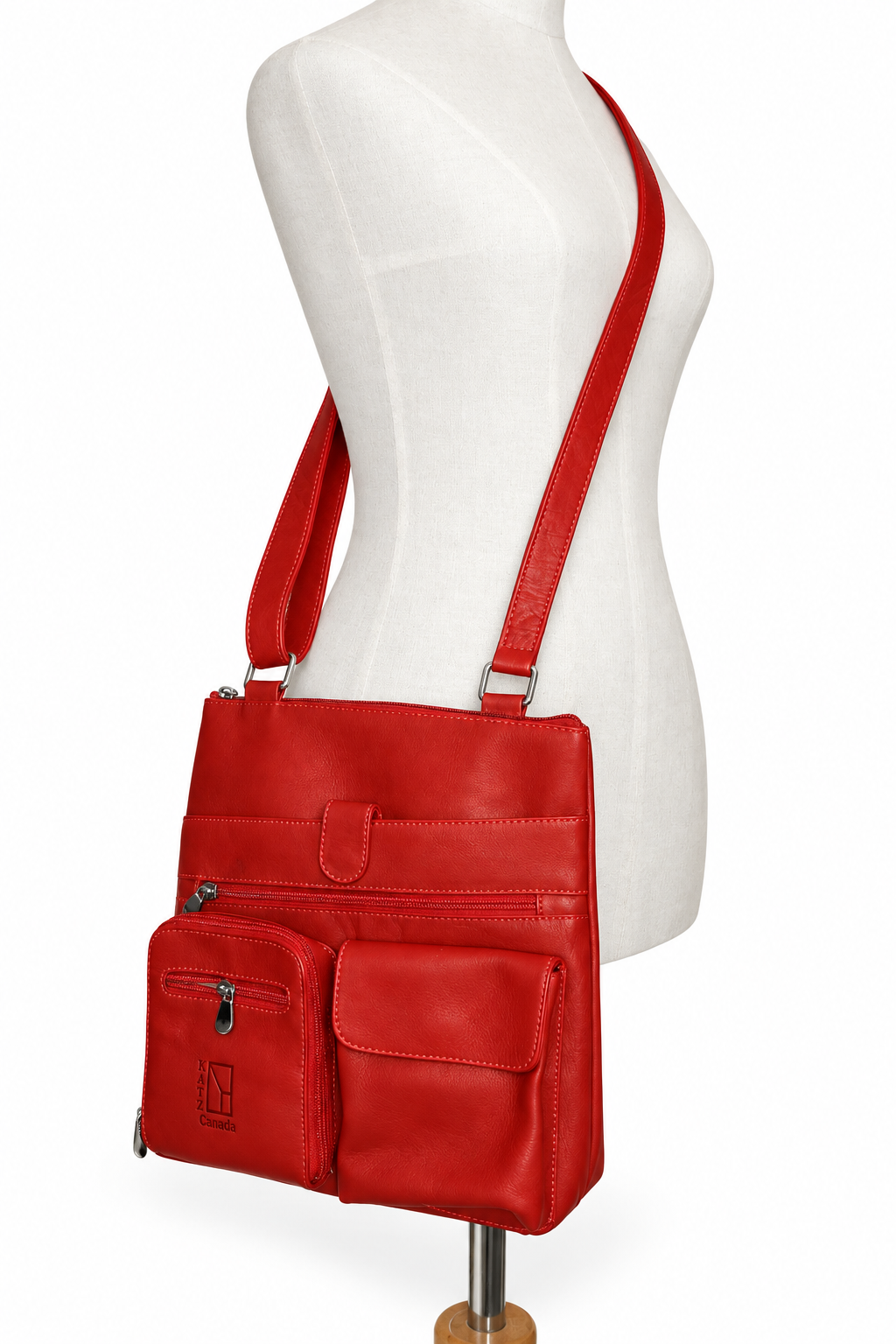 Red Leather Handbag Satchel Crossbody