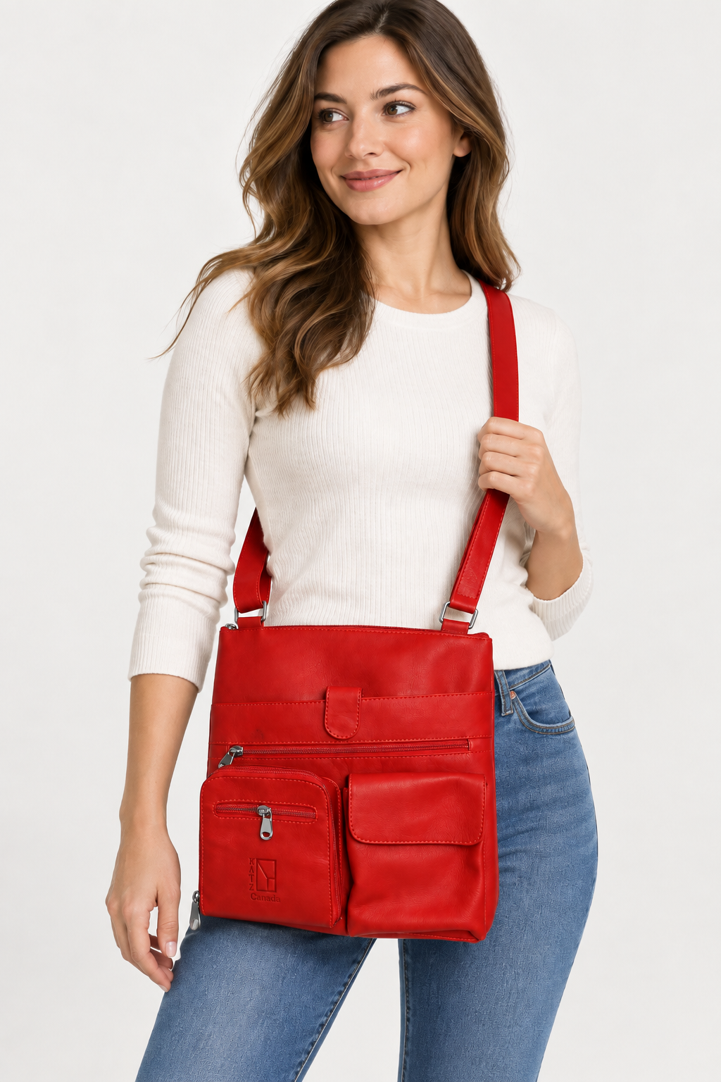 Red Leather Handbag Satchel Crossbody