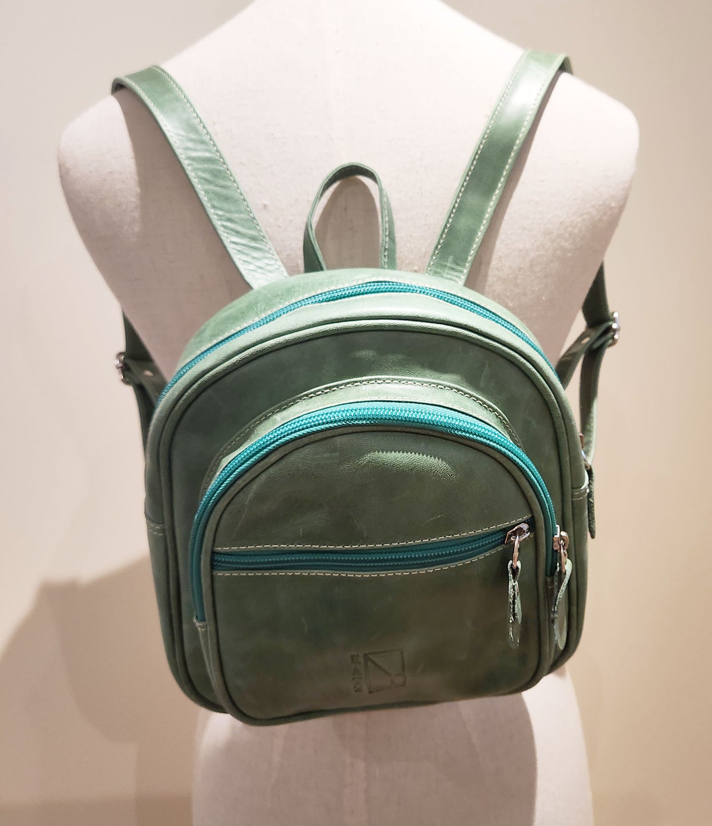 Small Green Leather Backpack