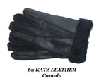 Black 100% Sheepskin Shearling Leather Men's Gloves Warm Winter L-XL