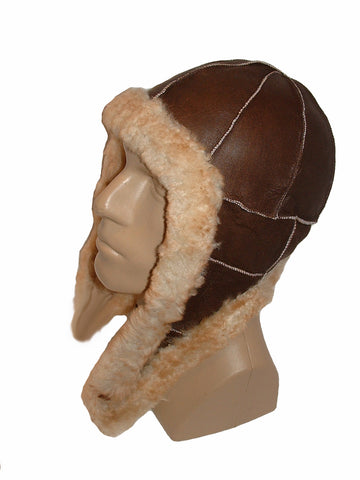 Sheepskin bomber aviator hat by Ben Katz. Real shearling, super warm. Long flaps.