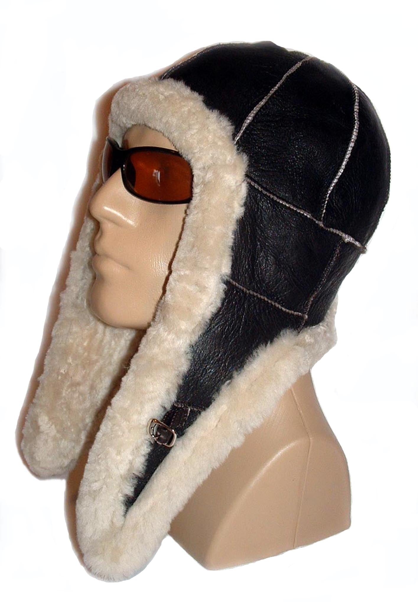 Dark Brown Aviator Hat in Genuine Sheepskin