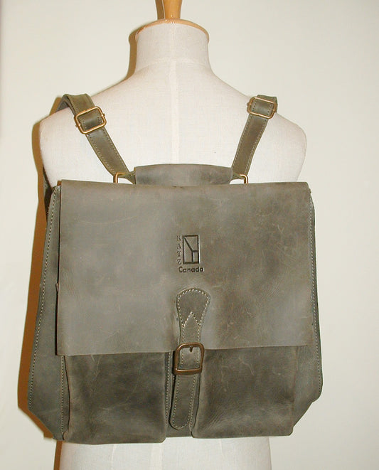 Green Waxed Leather Backpack
