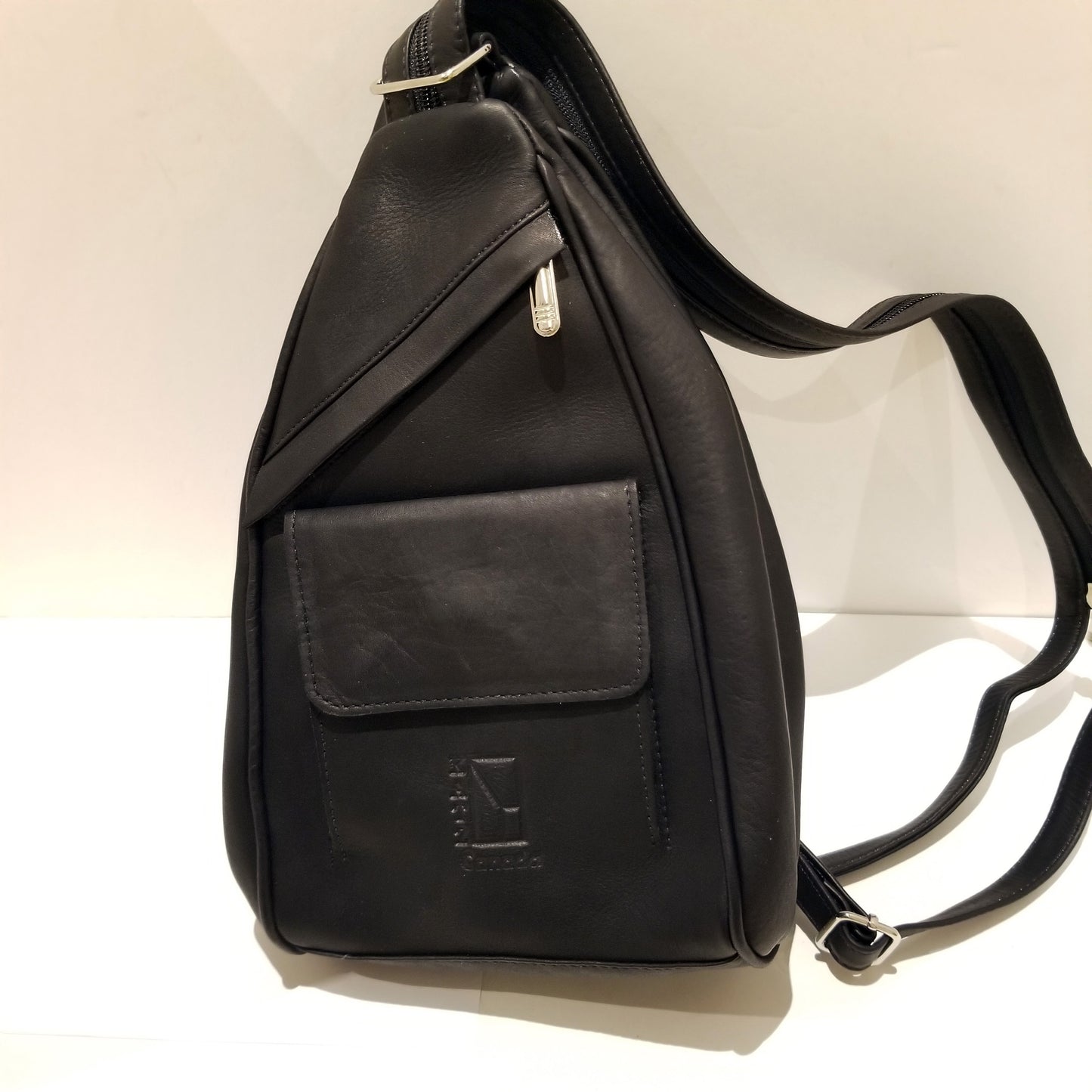 Black Leather Backpack & Purse