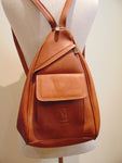 Genuine Small Leather Backpack and Purse Combination, LIGHT and SOFT, Unisex , color TAN, Handmade by Ben Katz Free Shipping to United States and Canada.