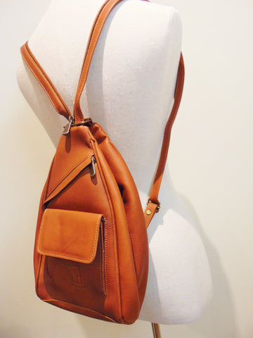 Retro Fossil brown pebbled leather mini backpack purse casual Boho festival  | eBay
