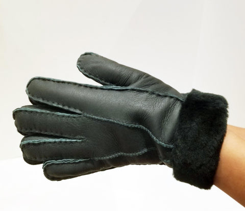 Warm GREEN Sheepskin Shearling Gloves Handmade size S-M