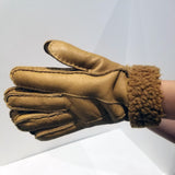 Warm CAMEL BEIGE Sheepskin Shearling Gloves Handmade size S-M