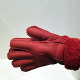 Warm RED Sheepskin Shearling Gloves Handmade size S-M