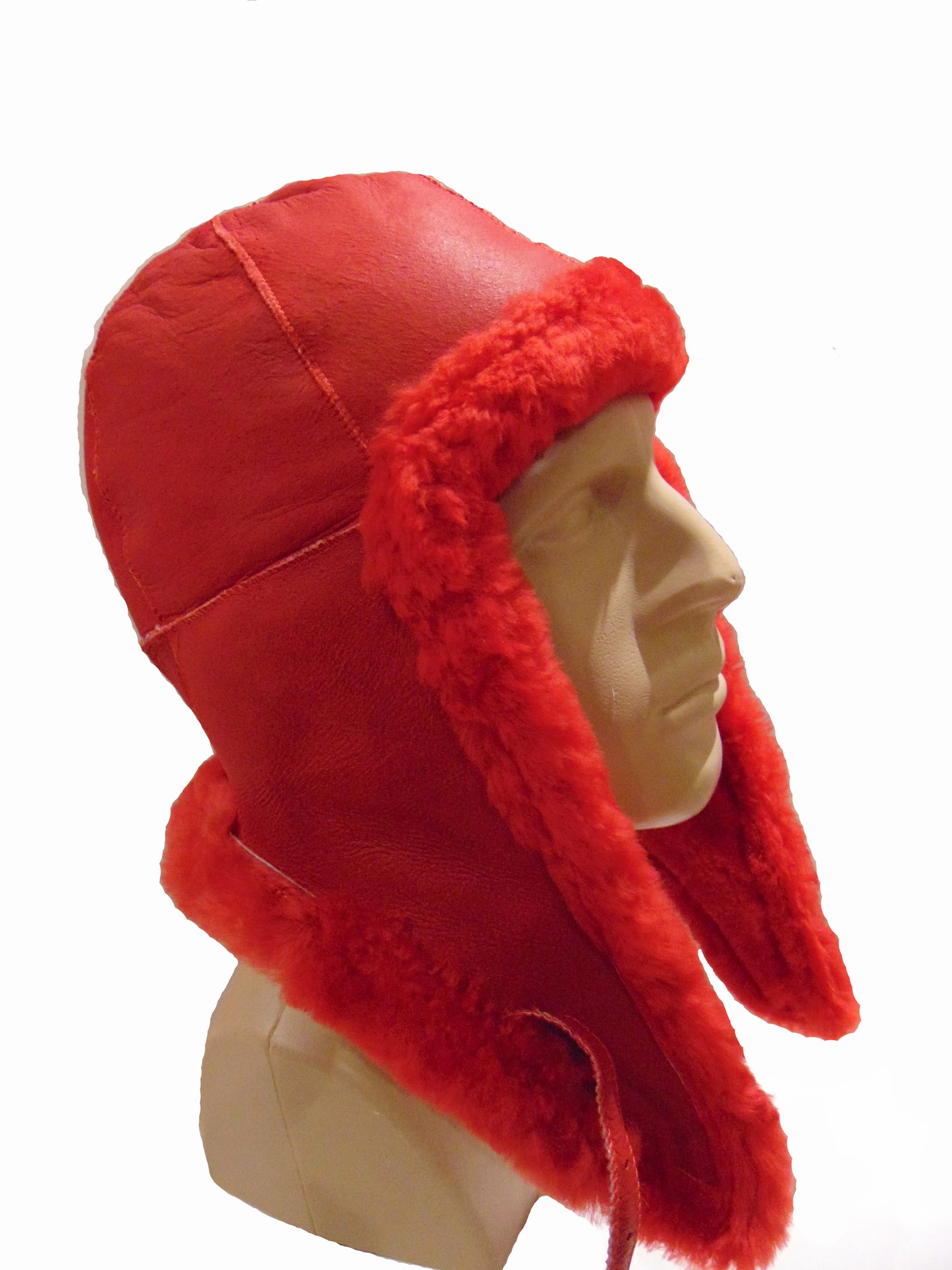 Red Leather Bomber Hat