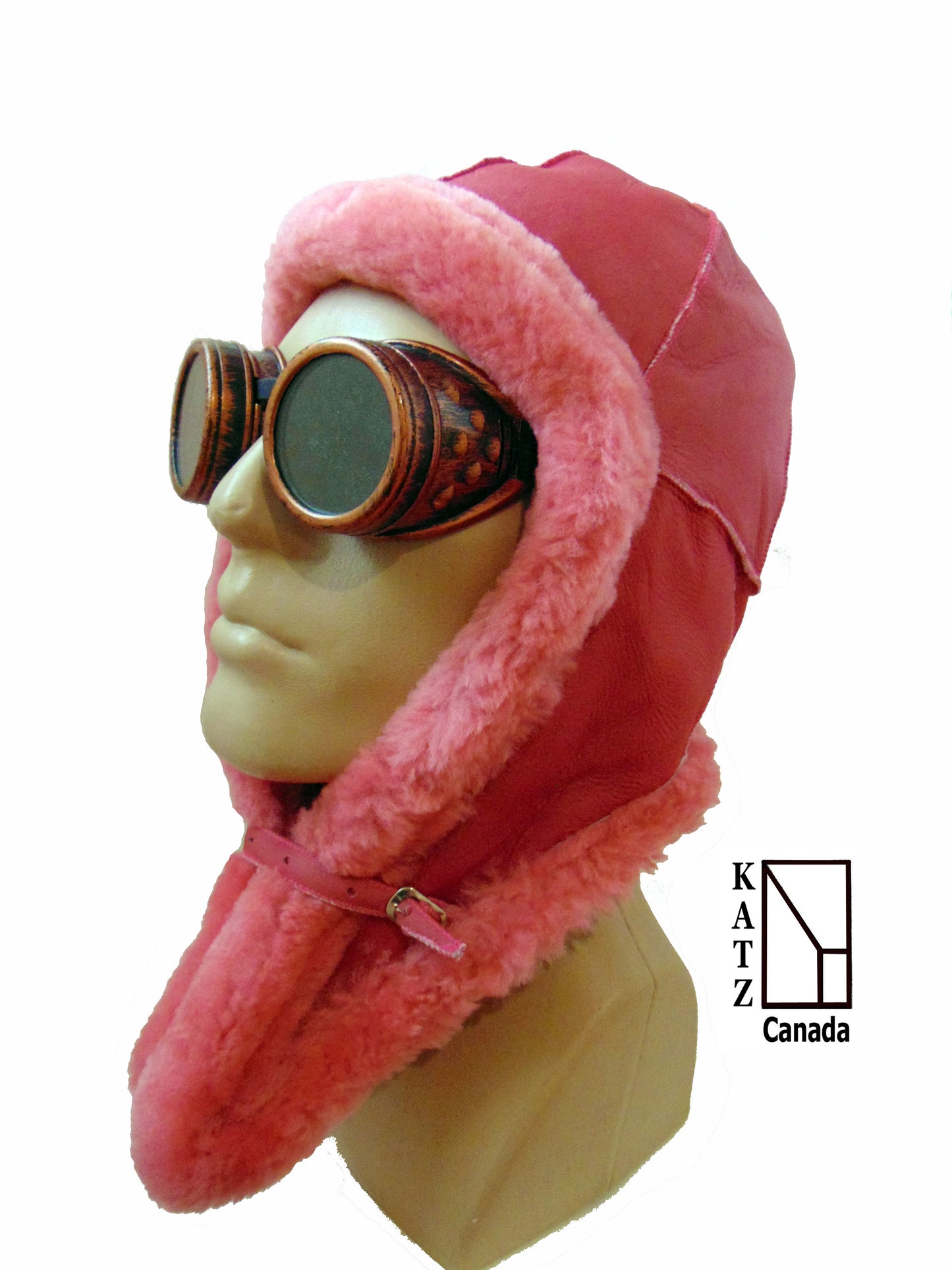 Pink Leather Bomber Hat
