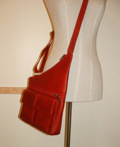 Genuine Leather Crossbody Messenger Bag, Unisex Red Leather Bag, Leather Handbag Satchel, Handmade by Ben Katz 3 divisions.